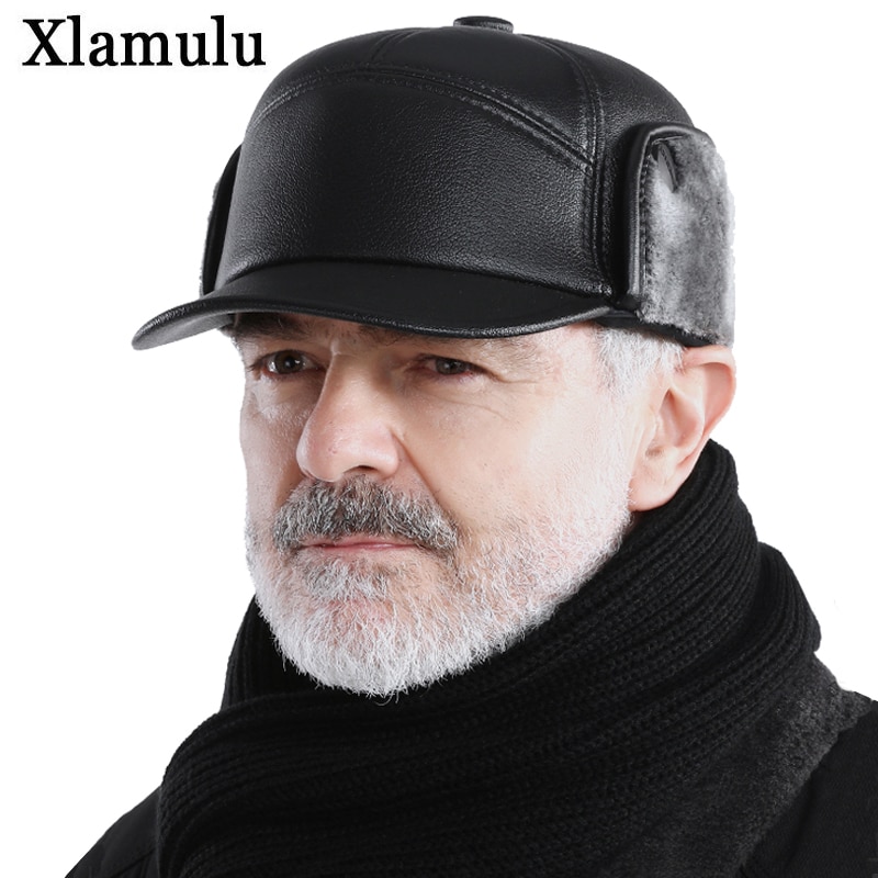 Winter Baseball Cap Hats For Men Snapback Father Casquette Bones Dad Caps Gorras Earflaps Thicken Hombre Warm PU Sport Hats