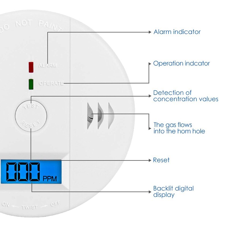 Carbon Monoxide Gas Detection,Co Detector Alarm Lcd Portable Security Gas Co Monitor,Battery Powered,Alarm Clock Warning (9V B