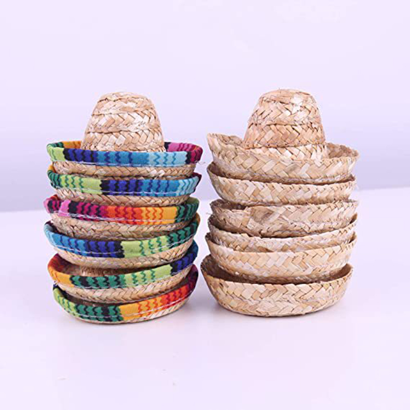 1 Mini sombrero de paja mexicano, sombrero para botella de vino tinto, sombrero tejido Natural, sombrero de paja pequeño para , accesorio para muñeca, suministros para mesa de comedor y