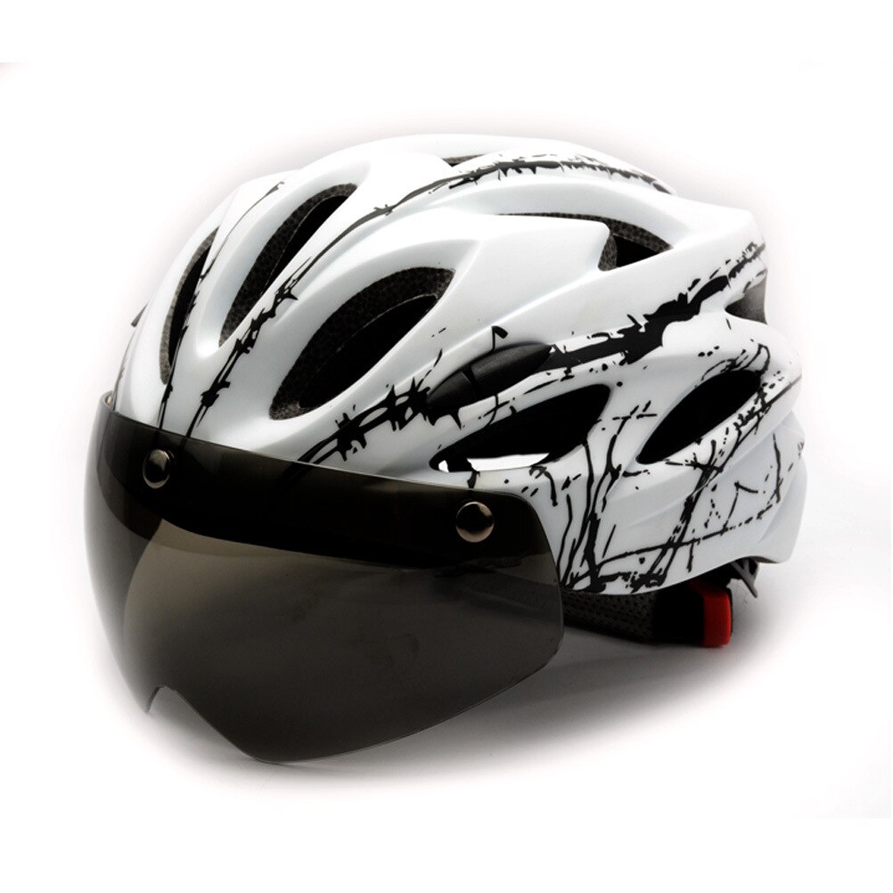 Helmet with Goggles Ultralight MTB Bike Helmet Men Women Bike Taillight Intergrally-molded Mountain Road MTB Helmets Casco: White