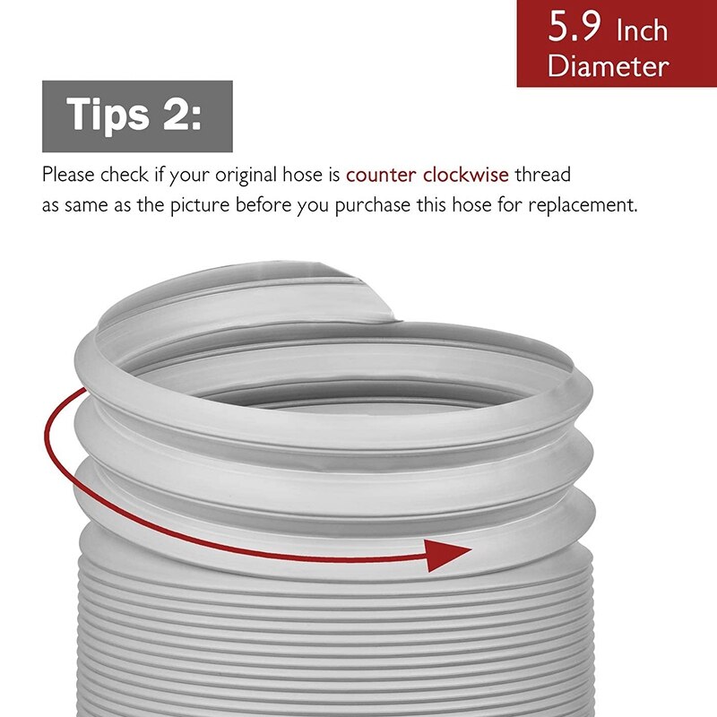Portable Air Conditioner Exhaust Hose Replacement Tube & Exhaust Duct Interface Set-Hose 5.9 in Diameter 118 in Length