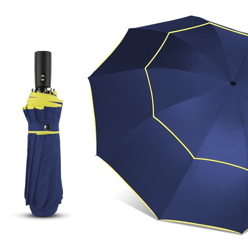 120CM Automatic Double Big Umbrella Rain Women 3Folding Wind Resistant Large Umbrella Men Family Travel Business Car Umbrellas: Blue