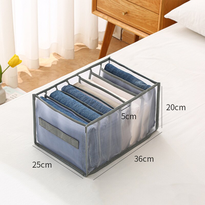 Foldable Cloth Organizer Closet Drawer Organizer With Divider Jeans Leggings Underwear Socks Storage Box Wardrobe Pants Storage: Grey Jeans 7 Grid
