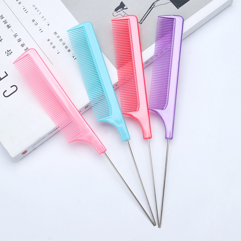 Fine-tooth Hair Comb with Stainless Steel Rat Tail Woman Anti-static Hairbrush Hairdressing Styling Tool