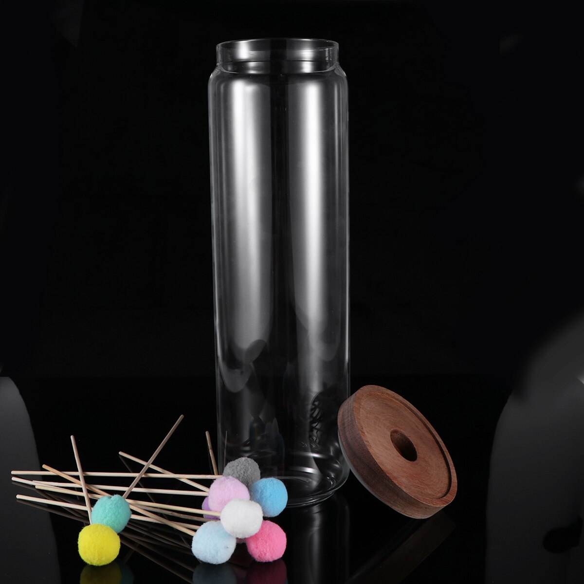 Snoeppot met houten deksel, hoge borosilicaatglas, transparante opslagtank, duurzame voedselcontainer voor kruiden, snoepgoed