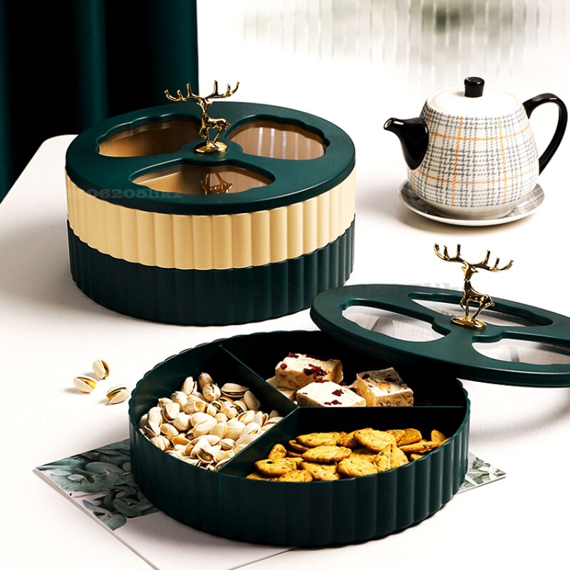 Nordic Light Luxury Fruit Tray Living Room Compartment with Lid Dried Fruit Box Candy Dried Fruit Nut Snack Storage Box