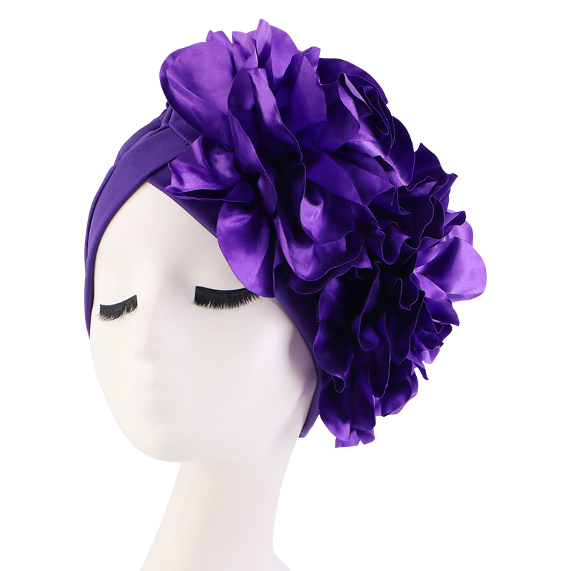 King Flower Turban Women Hair Loss Bonnet Muslim Hat Chemo Cap Hijabs Headscarf Wedding Party Hat Head Wraps Indian Hat Turbante: Dark purple