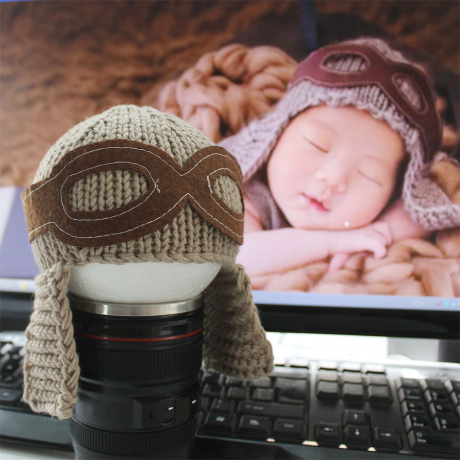 2020 Del uncinetto Del lavorare a maglia Del Cappello Del bambino per I Ragazzi bambino Appena nato Del bambino infante Foto puntello Fotografia pilota-Stile Del bambino Lavorato A Maglia cap vestito impostato