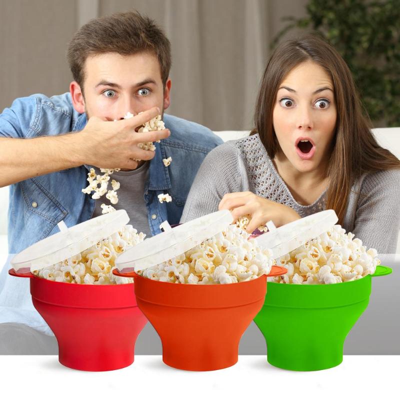 Recipiente de silicona para palomitas de maíz, recipiente para microondas, respetuoso con el medio ambiente, Bol tipo cubeta para aperitivos