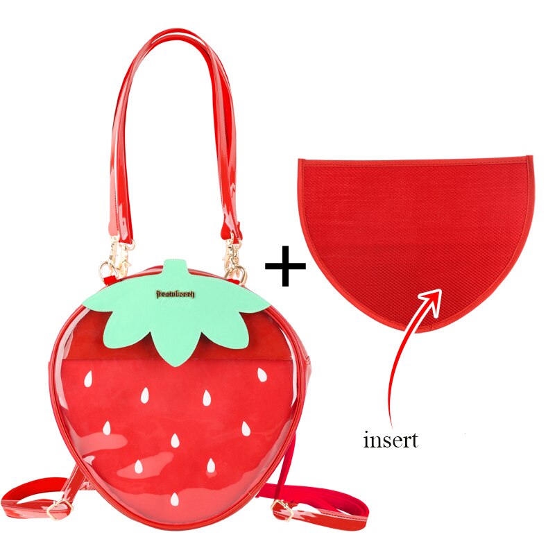 Strawberry Lolita Tas Ita Bag Clear Rugzak Voor Tienermeisjes Schooltas Dames Transparante Rugzak Tas Rood Itabag Pu Leer: red with insert