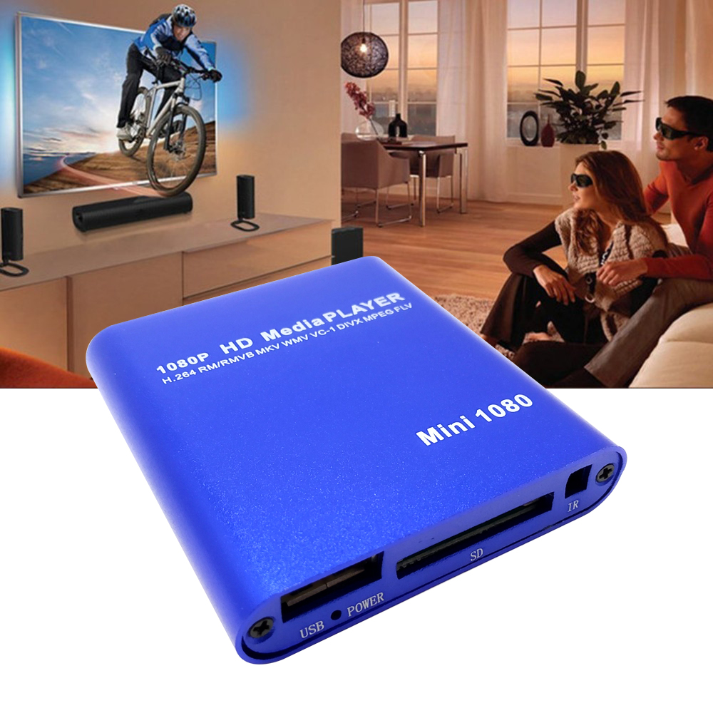 Mini HD 1080p lettore multimediale lettore pubblicitario scheda SD esterna/host USB/disco rigido lettore blu ray supporto MKV H.264 RMVB WMV