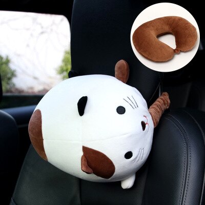 Cartoon U Vorm Auto Nekkussen Memory Foam Transformator Hoofdsteun Ondersteuning Rest Vliegtuig Reizen Kussens Dier Konijn Kikker Varken Beer: cat