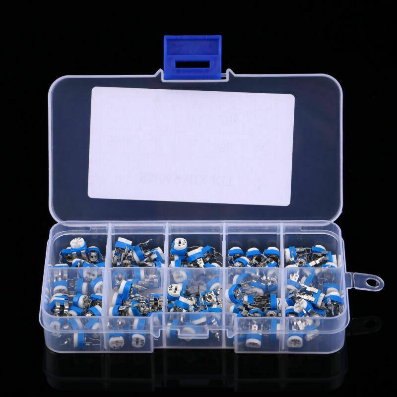 100pcs 10 Value Potentiometer Trimpot Variable Resistor Assortment Box Kit RM065
