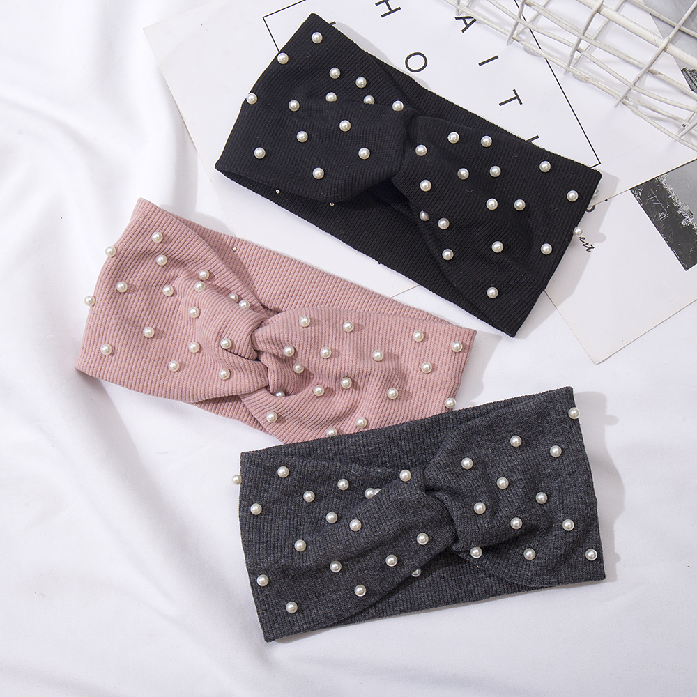 Bandeaux élastiques avec nœud pour femmes, bandeaux avec perles, turban, bandana, coiffure chaude, accessoires pour cheveux, sauna, automne, hiver