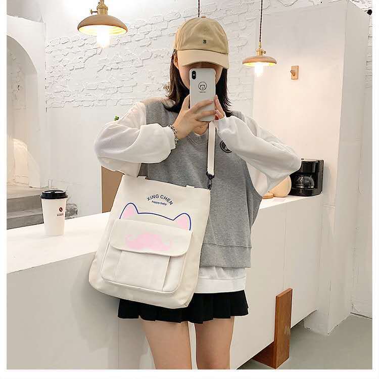 Grote Capaciteit Canvas Tas Schooltas Wilde Vrouwen Crossbody Tassen Cartoons Vrouwen Handtassen Schoudertassen Snor Tote Boodschappentas