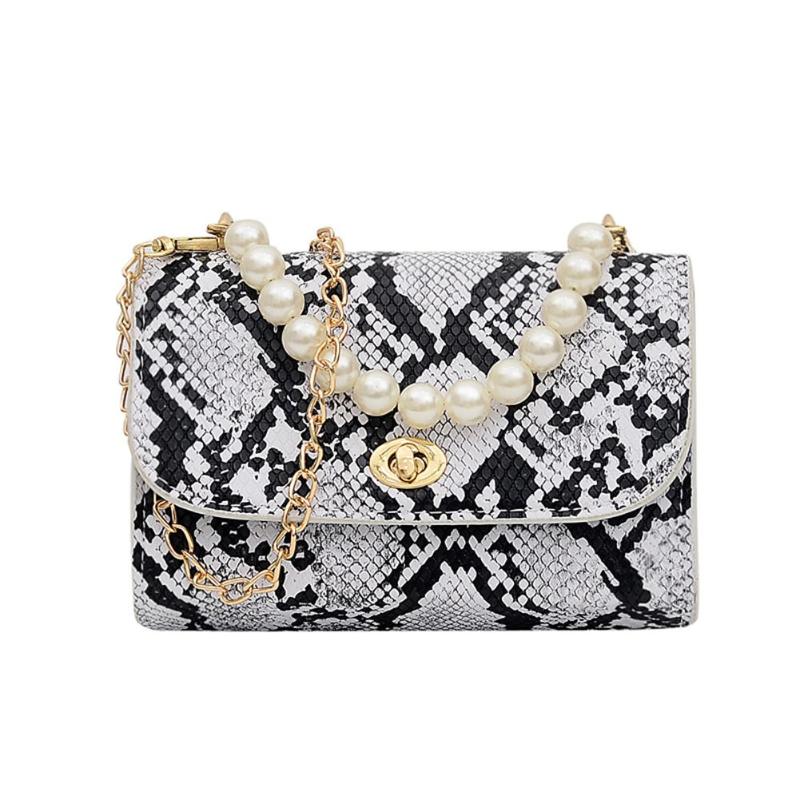 Bolsos de para mujer con estampado de serpiente y perlas para mujer bolsos de bandolera de cuero de PU Casual: Gris