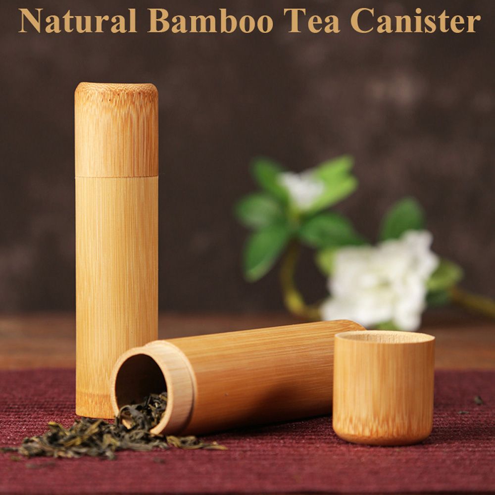 Eco-friendly Round Bottle With Lid Bamboo Holder Tea Canister Organizer Container Storage Box