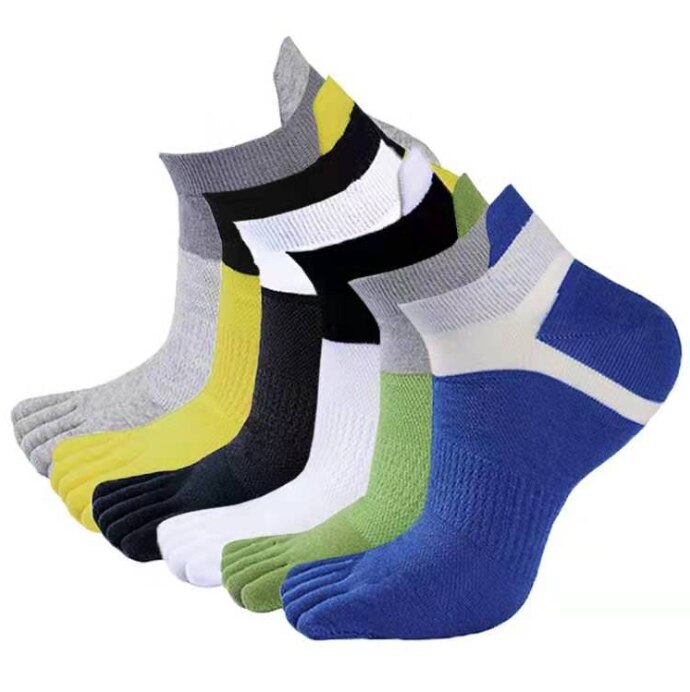 Taobo 10 par stribet afslappet, åndbar, svedabsorberende fem-toed mandlige bådsokker mesh meias sport, der løber fem fingertå sokker: Tilfældig farve