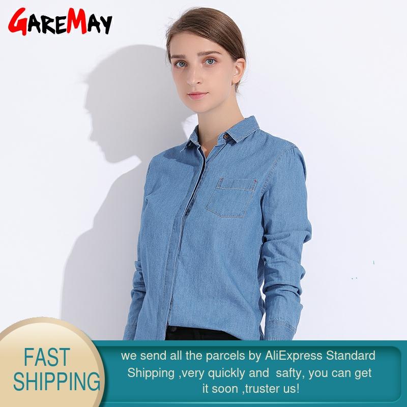 Camisa de manga larga de las mujeres de mezclilla de talla grande otoño camisa de mujer femenina camisas otoño mujeres ropa mujeres camisa Jeans GAREMAY