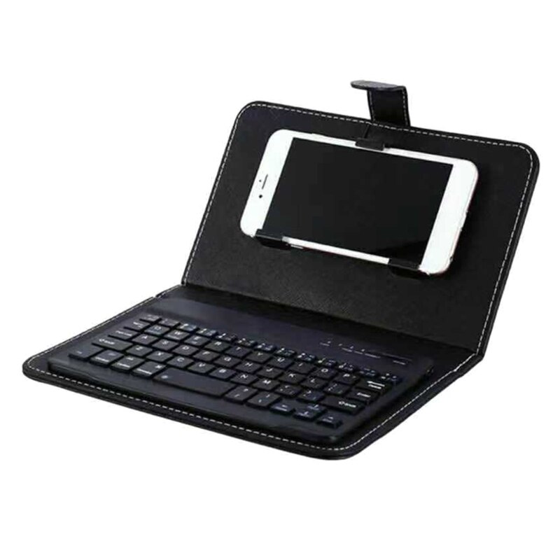XX9A Wireless Bluetooth-compatible Keyboard with Portfolio Flip Leather Case Cover with for 4.5&#39;&#39;-6.8&#39;&#39; Phones: Black