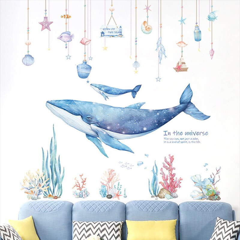 Tofok ins marine hval korall vegg klistremerke diy hav verden baby låve rom soverom dekor tapet hjem barnehage kunst veggmaleri