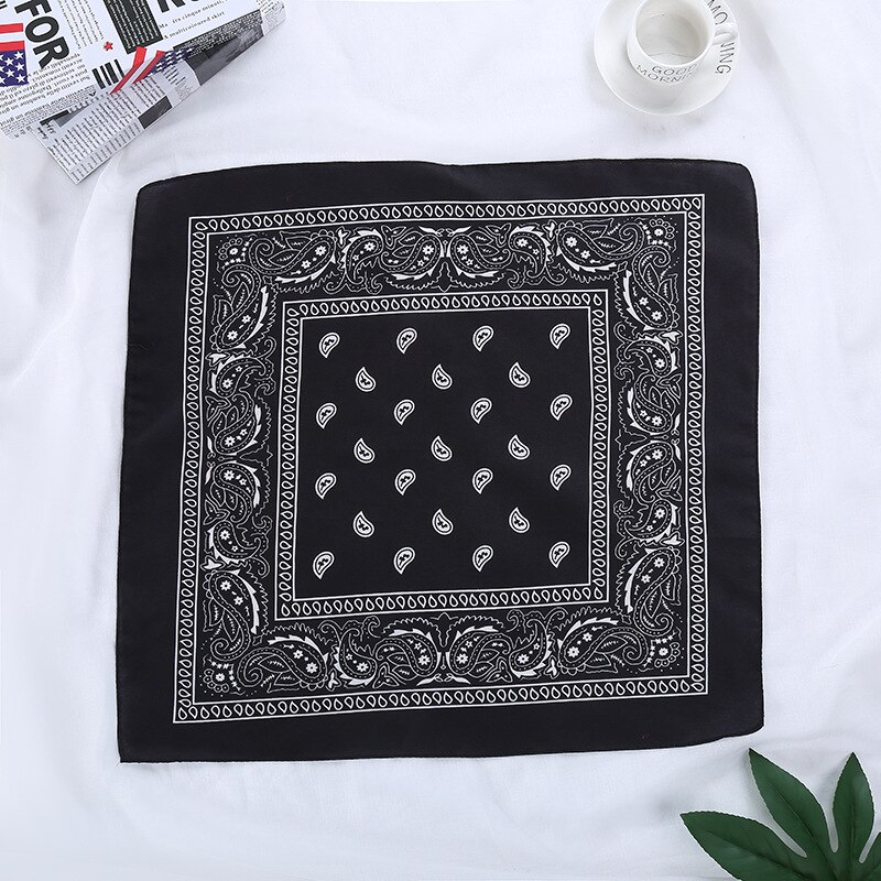 Unisex Hip Hop Zwarte Bandana Mode Hoofddeksels Haarband Sjaal Pols Wraps Vierkante Sjaals Afdrukken Zakdoek 55Cm: Black