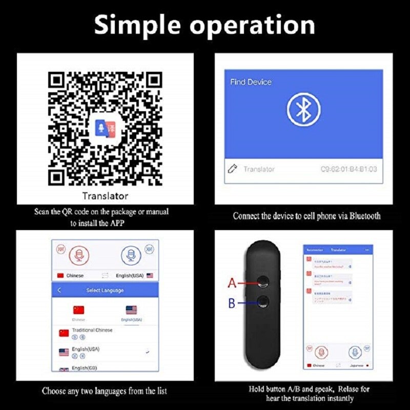 Portable intelligent 3-in-1 Voice Translator for learning voice text picture language translator of travel business meeting