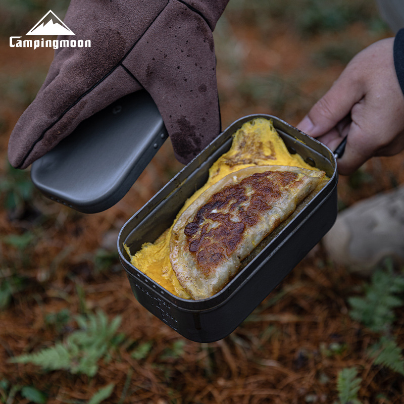 CAMPINGMOON Outdoorbenodigdheden: Draagbare lunchbox van harde aluminiumoxide, picknick-campinglunchbox met open vlamverwarming, aluminium lunchbox
