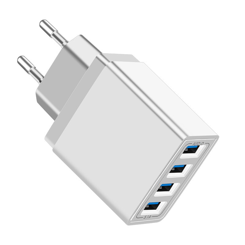 CinkeyPro-cargador USB de 4 puertos para iPhone, Samsung, XiaoMi, 5V/3,4a, adaptador de pared de carga rápida Universal para teléfono móvil: 4-Ports White