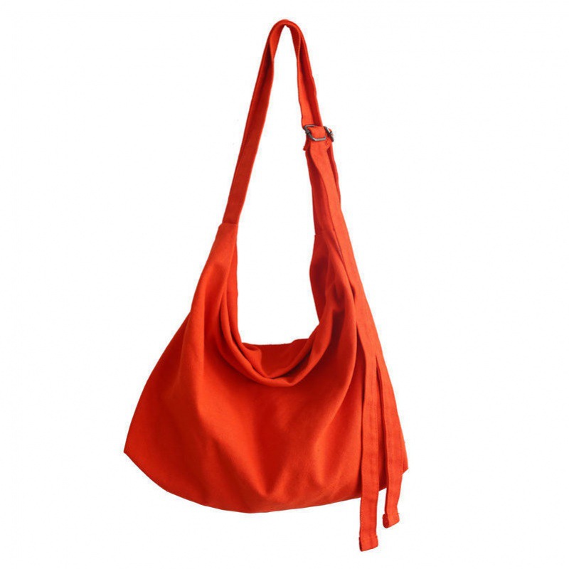 Teenager High Street Canvas Fabric Big Capacity Slouchy Bag 2022 Female Large Size Casual Soft Cotton Cloth Shoulder Bag: Orange