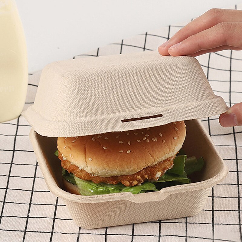 20Pcs Afbreekbaar Hamburger Doos Wegwerp Kommen Pulp Cake Dozen Lunch Lade Takeaway Verpakking