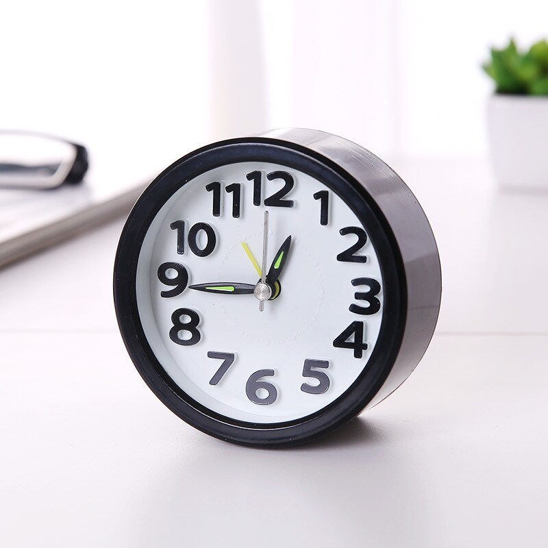 Reloj despertador moderno y sencillo para niños, reloj de mesa retro decorativo de plástico para dormitorio, Mini despertador para estudiantes, relojes de escritorio: Round Black