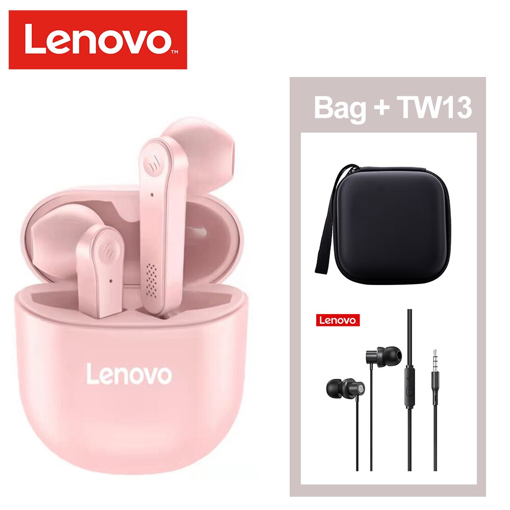 Lenovo-auriculares inalámbricos PD1 TWS BT 5,0, cascos genuinos con Control táctil, semirauditivos, binaurales tipo C con micrófono: pink with all