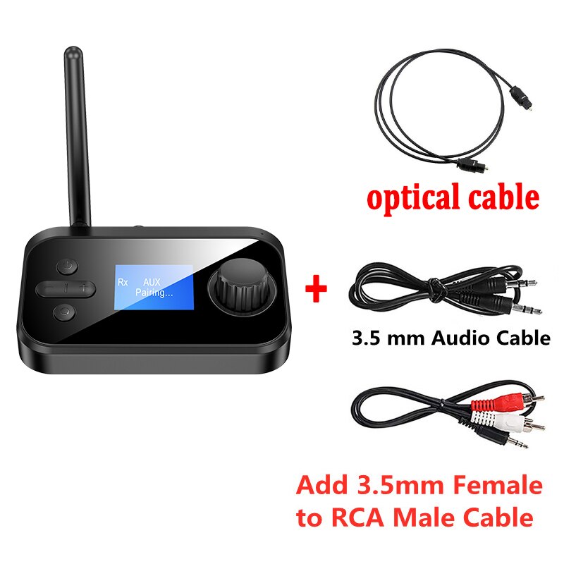 Bluetooth 5.0 sändare mottagare stereo aux 3.5mm jack rca optisk koaxial handsfree trådlös ljudadapter tv pc bil högtalare: Stardand och rca