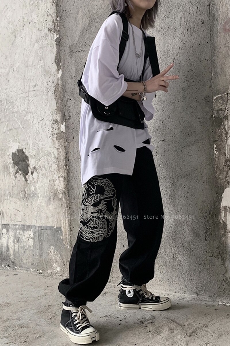 Pantalones de harén estilo japonés Harajuku traje chino Tang Hip Hop talla grande Streetwear pantalones de pierna ancha ropa gótica asiática