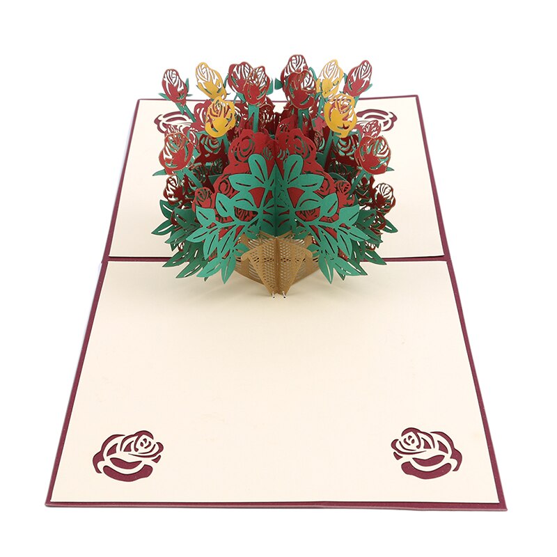 3d pop-up uitnodigingskaarten, papieren rozen, bloemenmand, verjaardagsgroetkaarten, toeristische ansichtkaart, save-the-date kaart