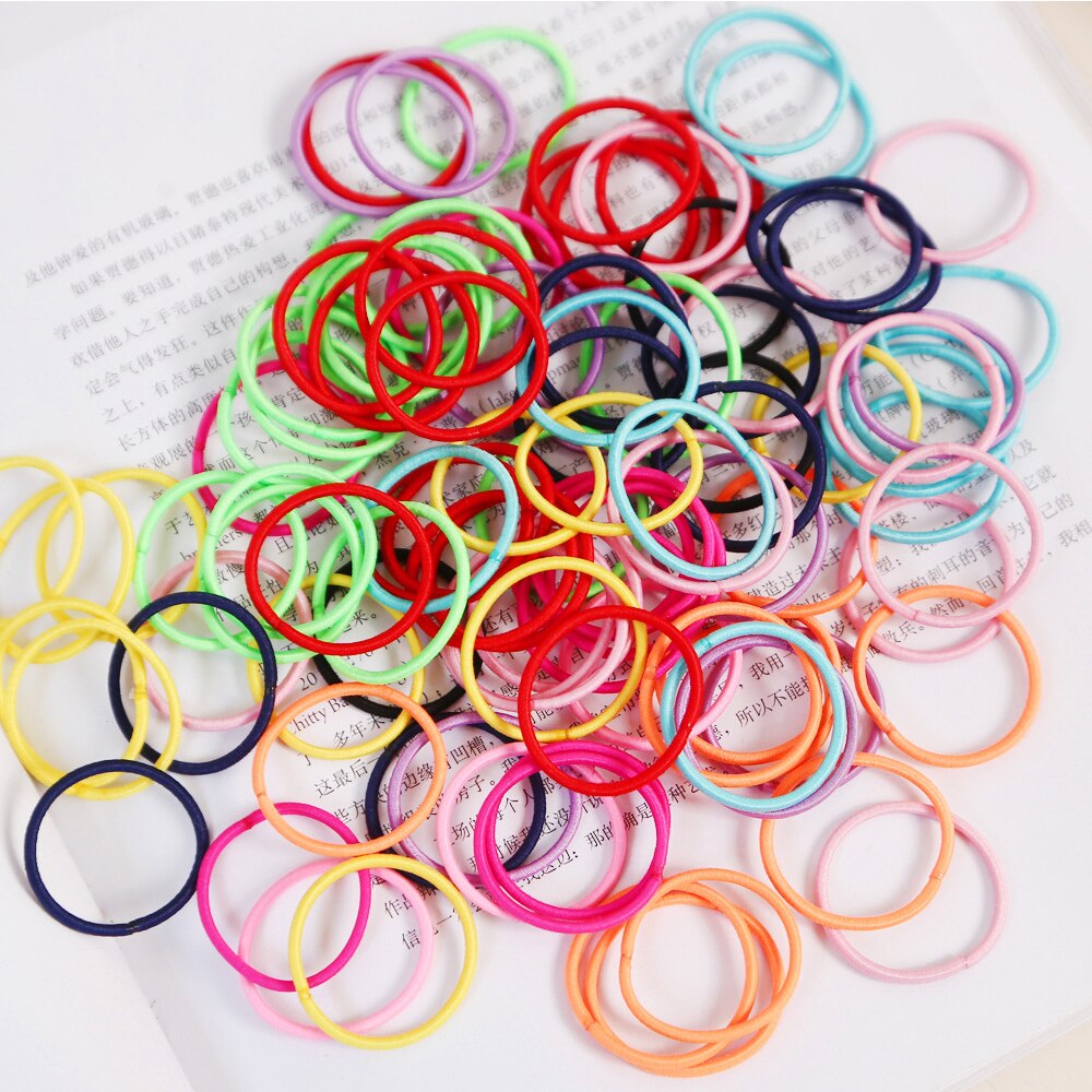 100Pcs/lot Colorful Child Kids Hair Holders Cute Rubber Hair Band Elastics Accessories Girl Women Charms Tie Gum Baby Headband