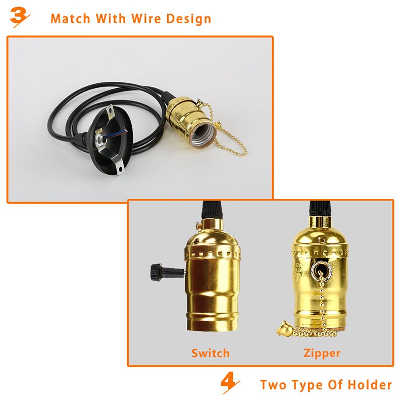E27 Lamp Socket Vintage Edison Licht Houder Classic Retro Edison Lamp Houder Industriële Hanger Knop Lampvoet Schakelaar/Rits