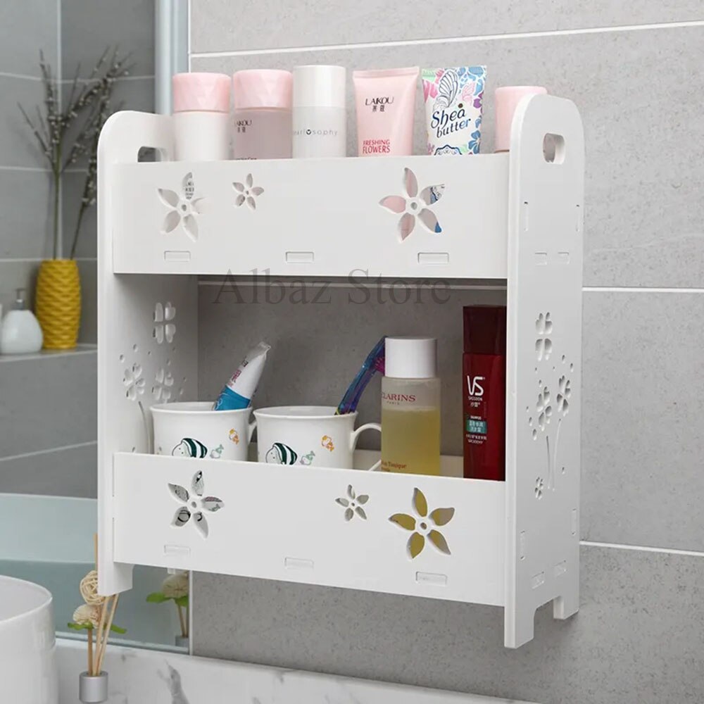 Punch-free Bathroom Toilet Wall Shelf Cosmetic Bedroom Vanity Storage Rack Kitchen Drawer Organizer Desk