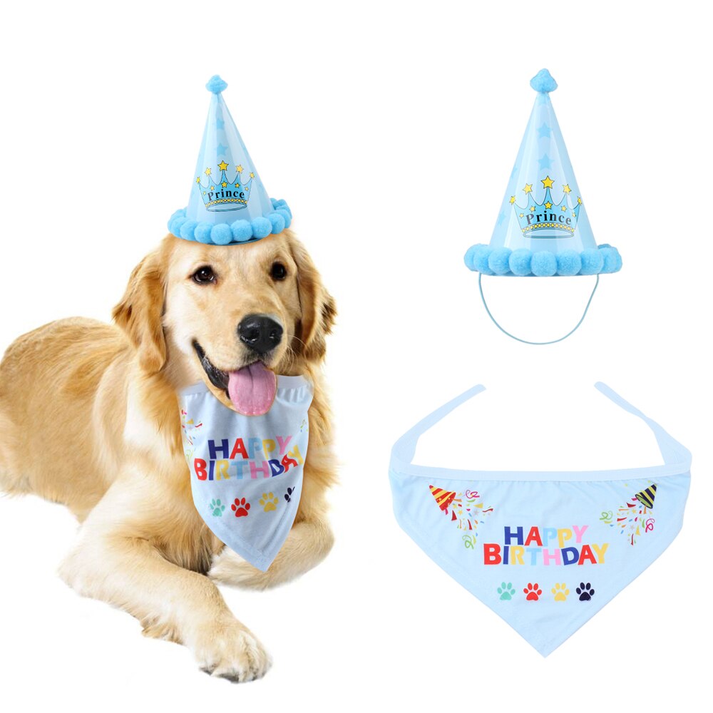Tegneserie hund hat jumpsuit smallpet kat tøj hvalp fødselsdag kostume kæledyr hund fødselsdag hat sat til hund tillykke med fødselsdagen: Blå