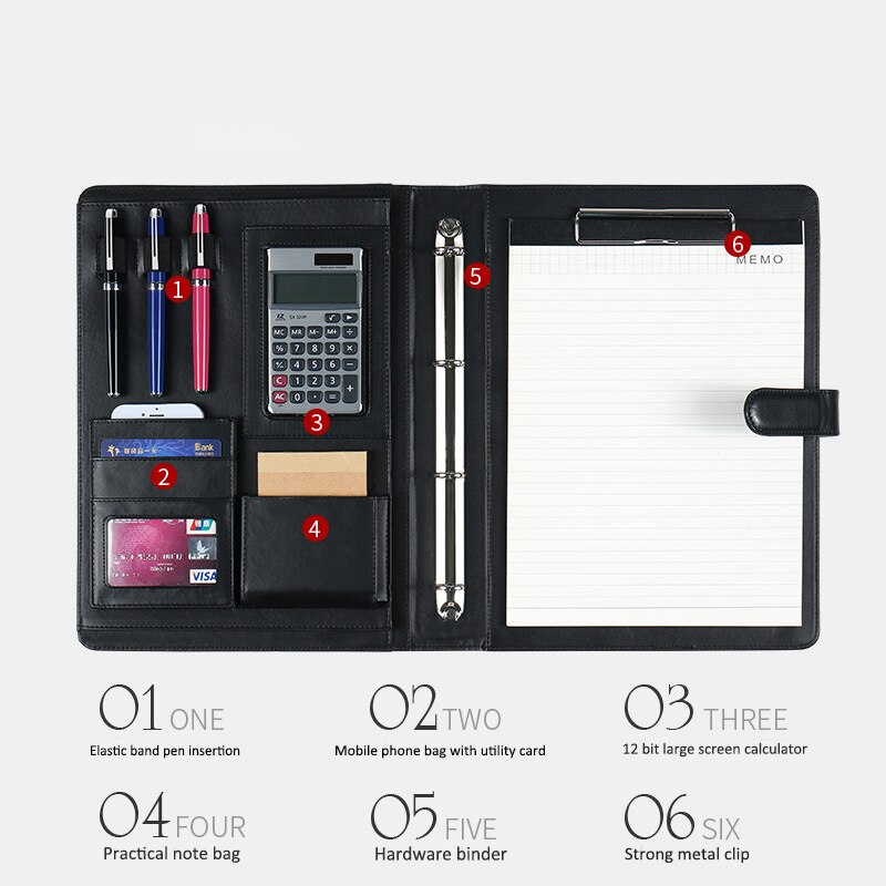 Pu Lederen A4 Bestand Schrijven Pad Presentatie Map Portfolio Met Calculator Voor Business Ipad/Tafel Interview Hervatten Bindmiddel