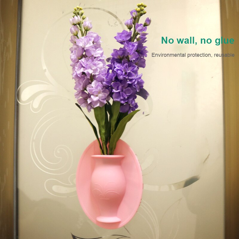 Portable Silicone Additive Sticky Vase Easy Removable Wall And Fridge Magic Flower Plant Vases DIY Home Decoration Accessories