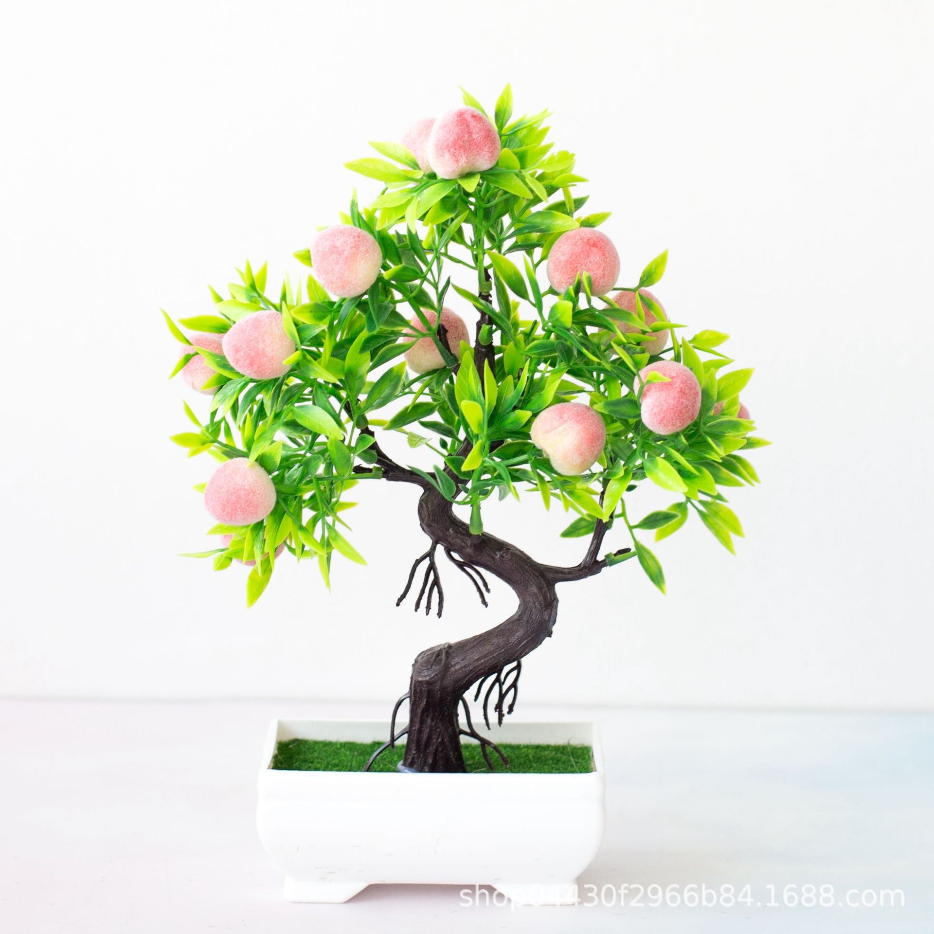 Kunstige planter bonsai simulering plast appelsin frugttræ potteplante potte ornamenter til hjemmet have hotel fest indretning: 15 hoved fersken