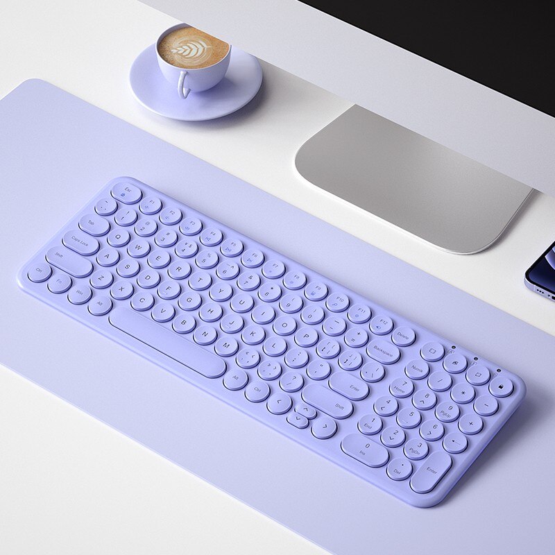 2.4G Wireless Silent Keyboard Ergonomic Mouse Round keycap Keyboard Gaming Mouse For Macbook Pro Computer Laptop Keyboard Mouse: keyboard purple