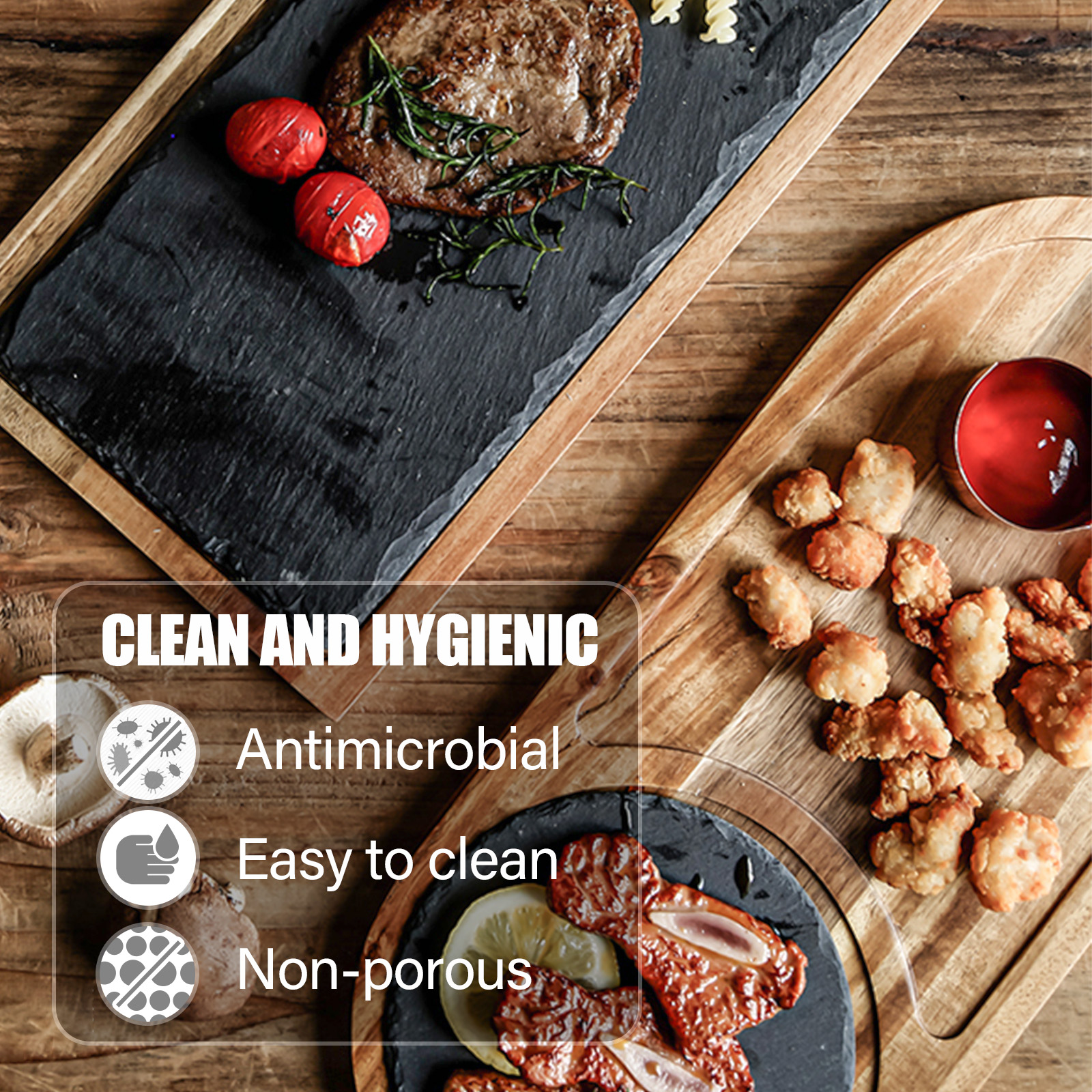 Steak Serving Board Multipurpose Wooden Serving Tray Easy To Clean Serving Plate With Slate Stone For Home Kitchen