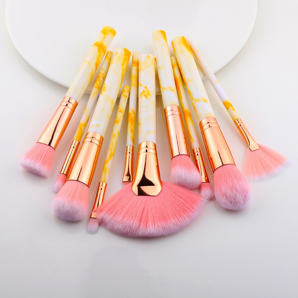 FLD10/15Pcs Marble Kabuki Makeup Brushes Set Cosmetic Eye Shadow Foundation Blush Blending Beauty Make Up Brush Tools Maquiagem: sector  10pcs yellow