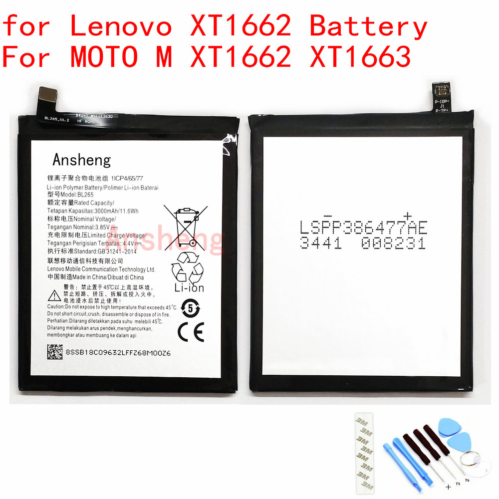 Ansheng Originele BL265 3000 mAh batterij voor Lenovo XT1662 Voor Motorola MOTO M XT1662 XT1663 Mobiele Telefoon