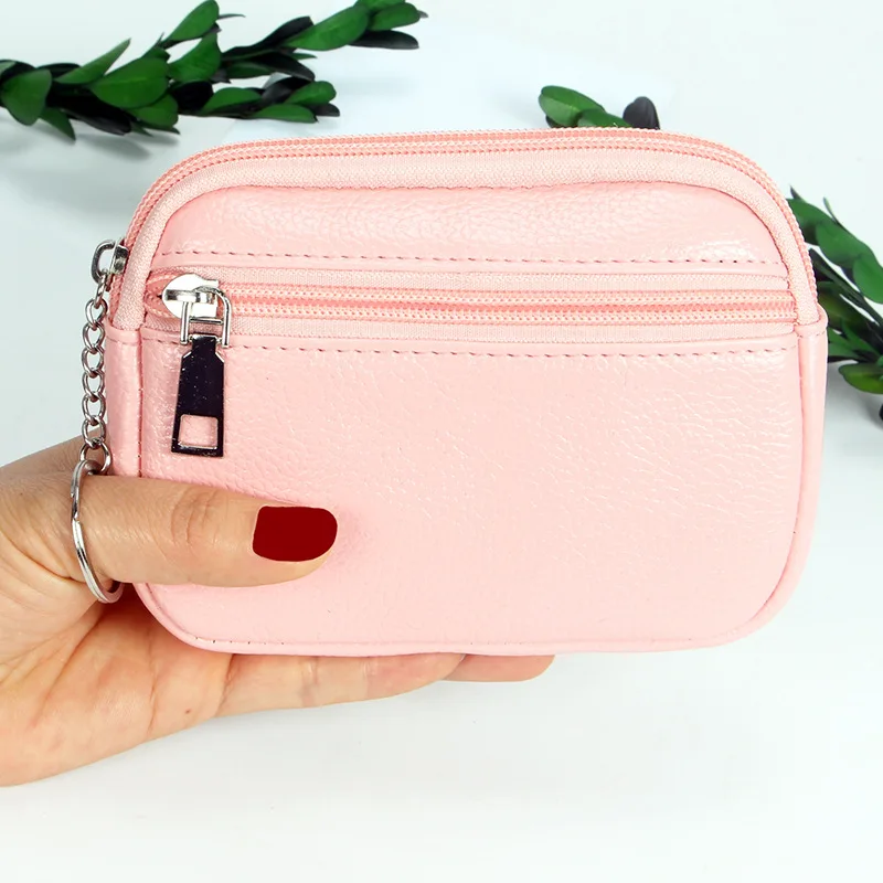 Mode Rits Korte Portemonnee Tas Voor Vrouwen Pu Lederen Clutch Tassen Leuke Kaarthouder Vrouwelijke Vouwen Kleine Portemonnee Mini sleutelhanger: Roze