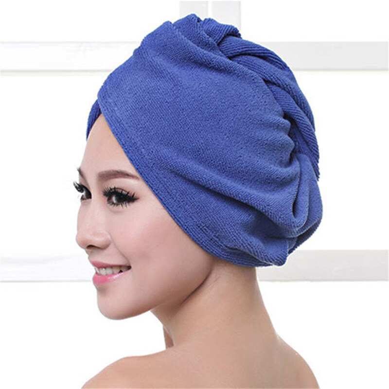 Asciugacapelli avvolgere microfibra dopo doccia asciugamano da donna asciugatura rapida cappello per capelli cap turbante testa avvolgere accessori da bagno per la casa 60X25CM: blu