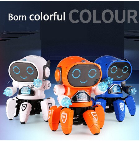 Robot de baile inteligente para niños, juguete electrónico de baile de seis garras, incluye música LED, de cumpleaños
